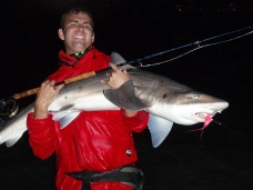 Jacques posing with one of the larger Black spotted gully shark Jacques posing with one of the larger Black spotted gully shark